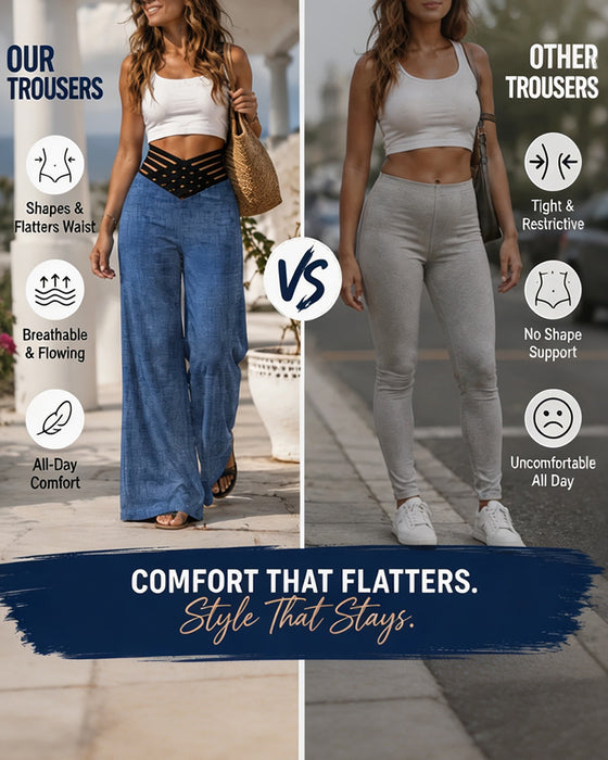 Pantalon Taille Haute Décontracté Tendance Jambe Large