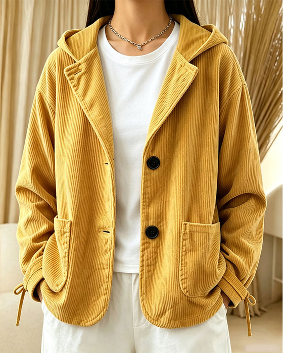 Veste Revers Unie Capuche
