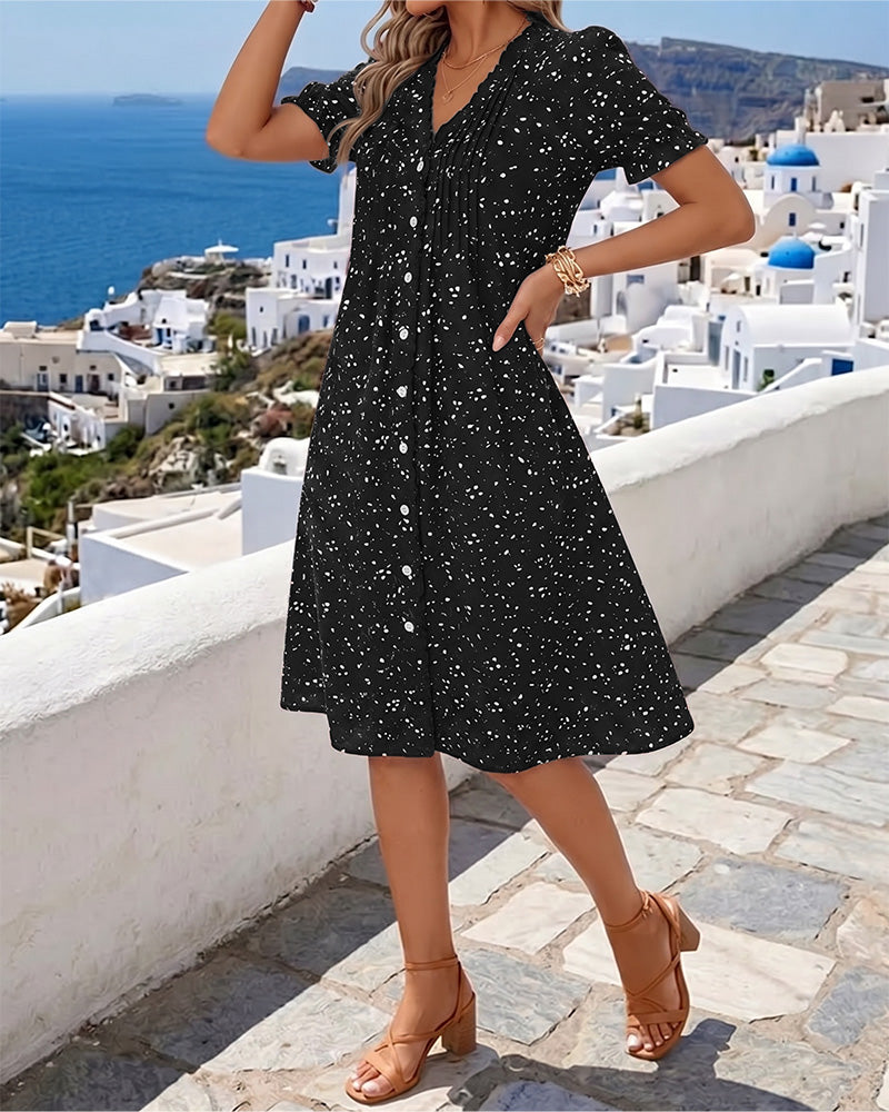 Robe Fleurie Col V Boutonnée Devant
