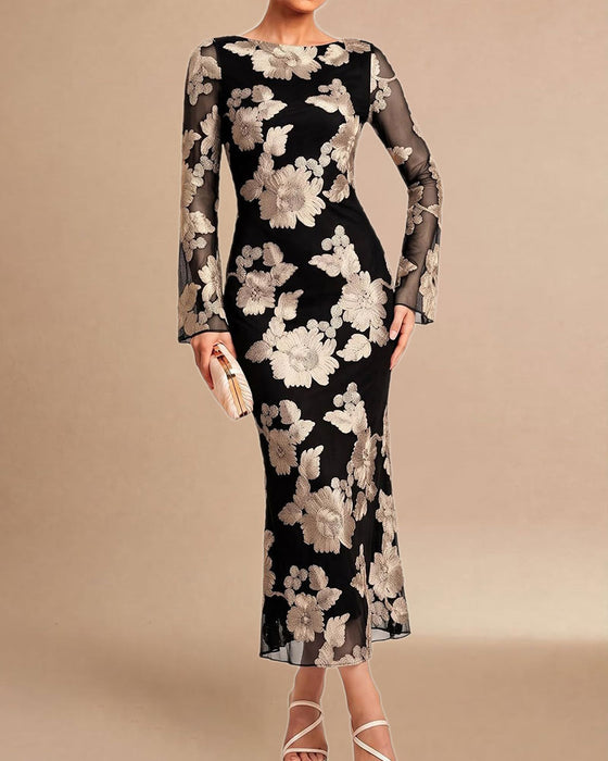 Robe Maille Florale Longue