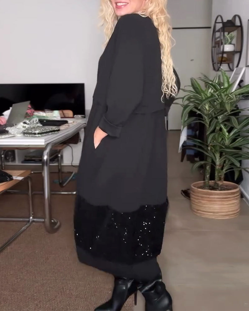 Robe Col Rond Paillette Patchwork Loose