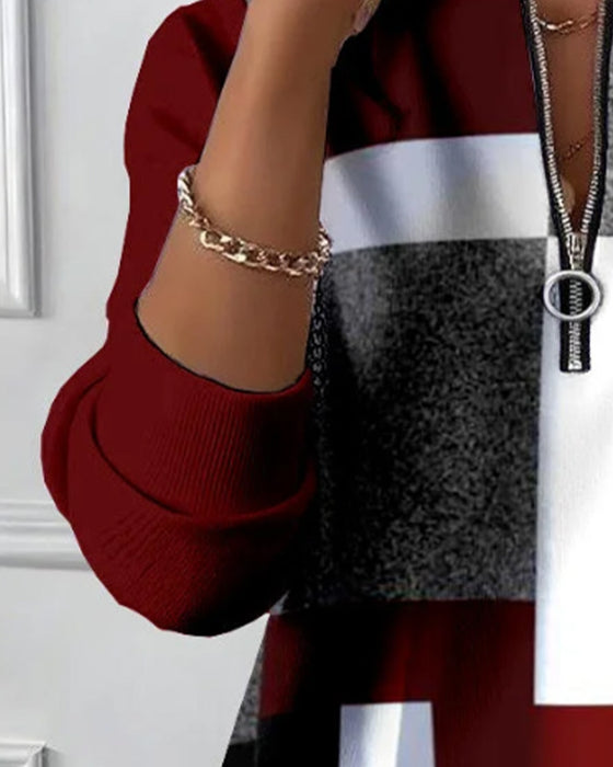 Sweat-Shirt Décontracté À Demi-Zip Avec Imprimé