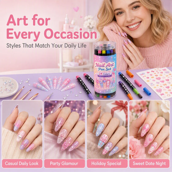 Ensemble De 24 Stylos D'Art Ongulaire Double Embout