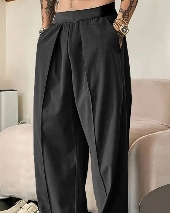 Pantalon Bloc De Couleur Taille Élastique Décontracté