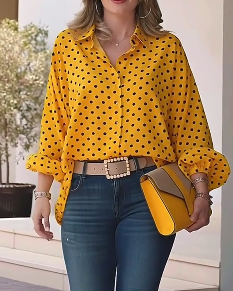 Blouse décontractée à pois à manches longues