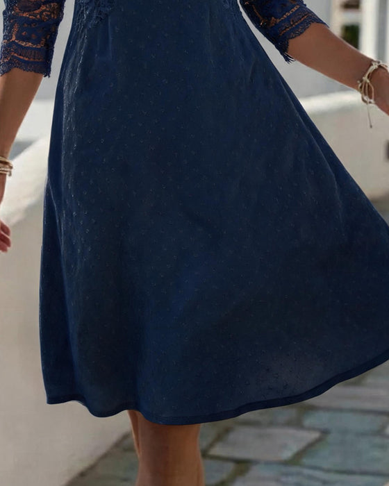Robe Col V Dentelle Patchwork Ligne A