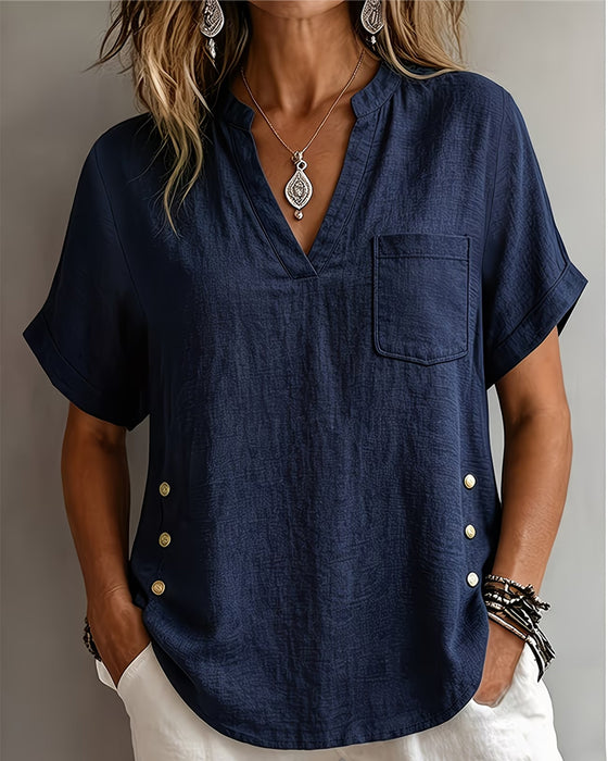 Blouse Col V Manche Courte Lâche
