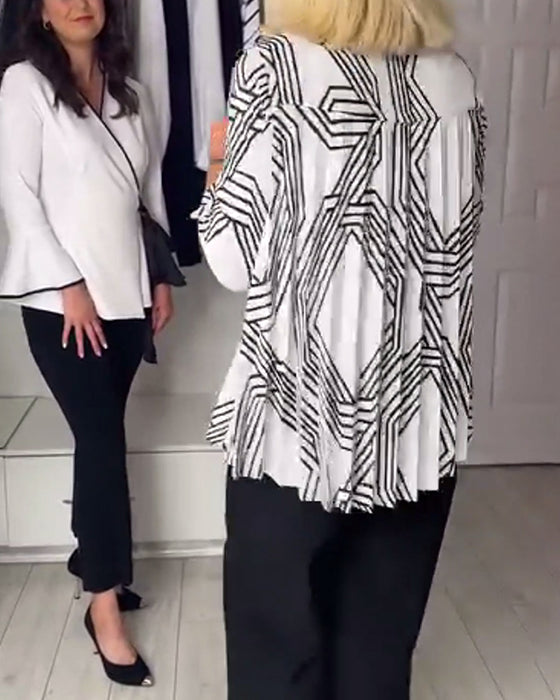 Haut décontracté plissé à imprimé contrasté