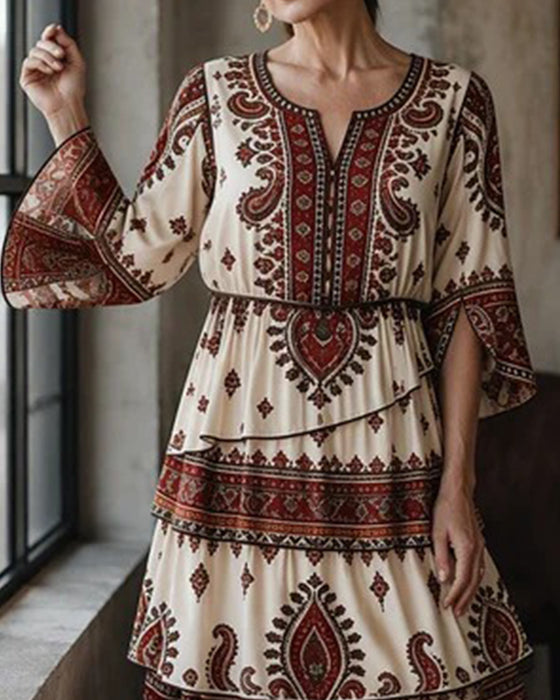 Robe Imprimée Col Rond Manche Courte