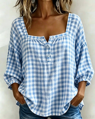 Blouse Col Carré Boutonnage Ecossais