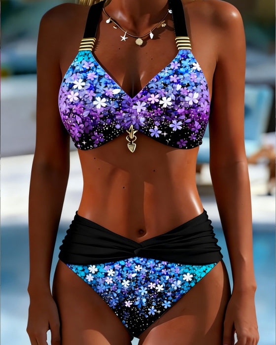 Bikini Col-Montant Deux-Pièces Imprimé