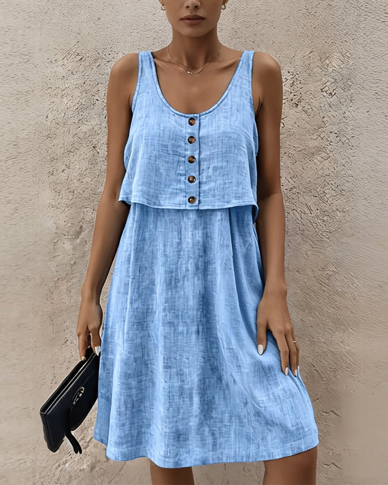 Robe Unie Sans Manches Fausse Deux Pièces