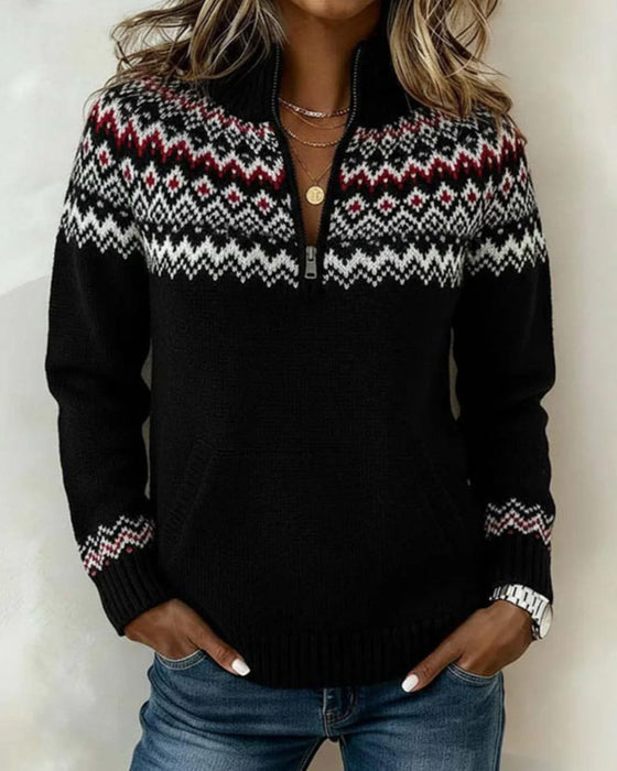 Pull Vintage Demi-Zippé Col