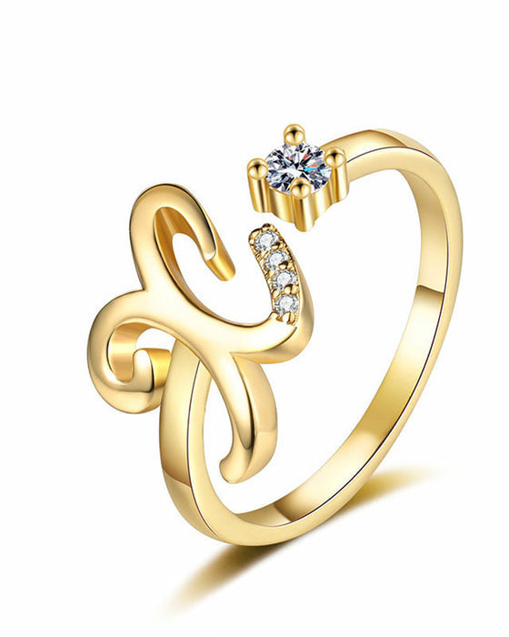 Bague Réglable Scintillante Avec Initiale Pour Femmes