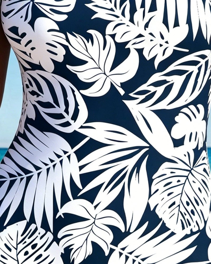 Une Pièce Tropical Feuille Imprimé