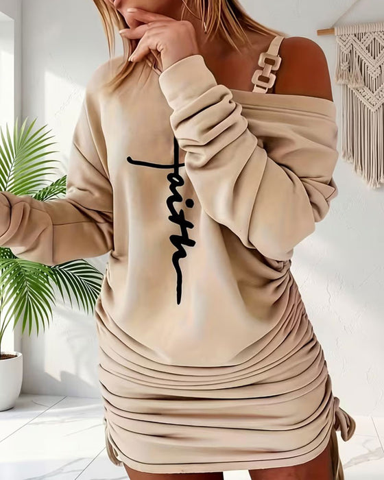 Robe Une Épaule Bretelles Froncée Cordon De Serrage