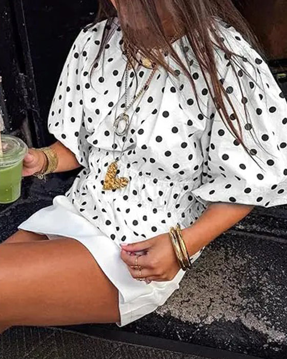 Blouse Pois Off-Shoulder Cintré Manche Ballon