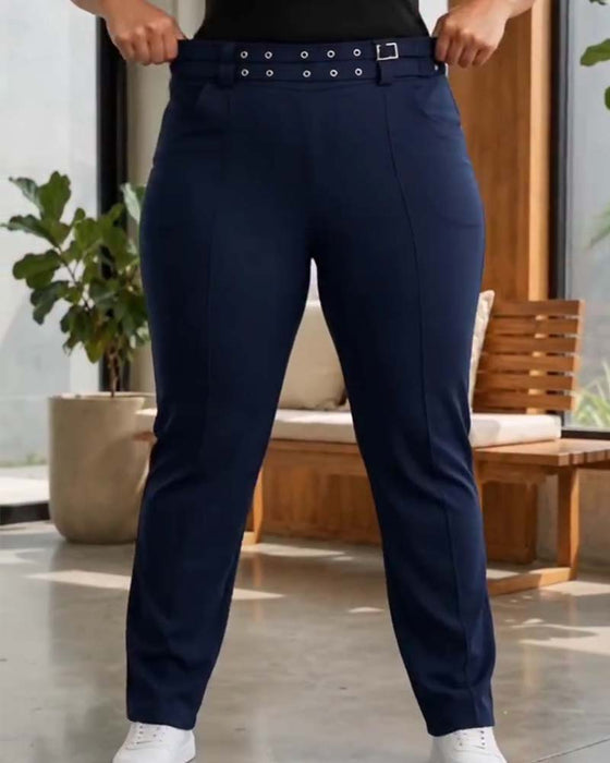 Pantalon Élégant Taille Haute Slim Fit Long