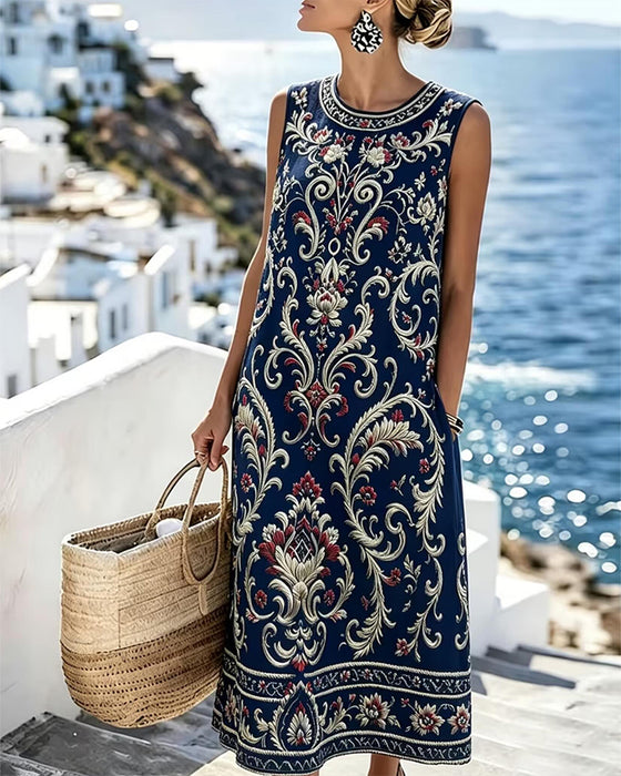 Kleid Vintage Geblümt Ärmellos Lang