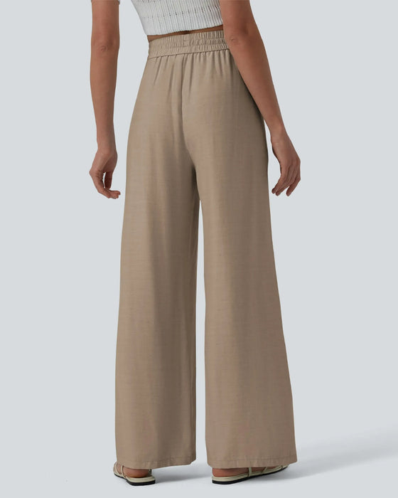 Pantalon Taille Élastique Jambe Large Attacher Décontracté