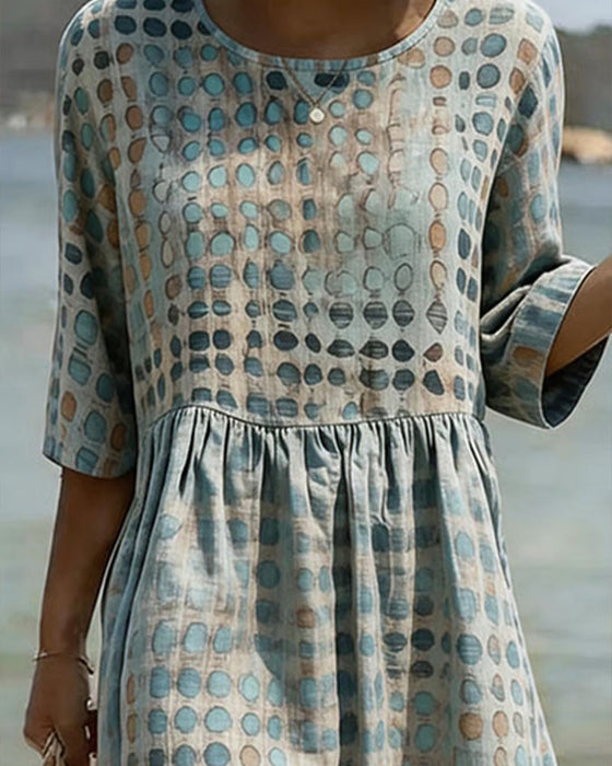 Robe Pois Col Rond Imprimé Demi-Manches