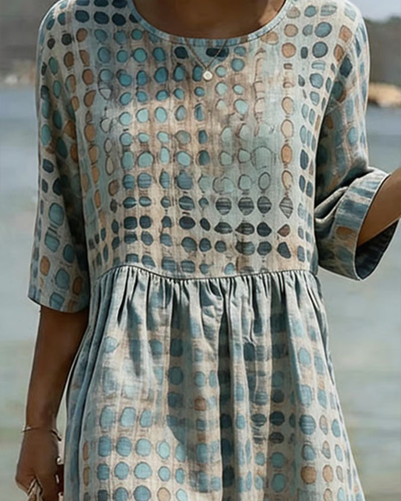 Robe Pois Col Rond Imprimé Demi-Manches