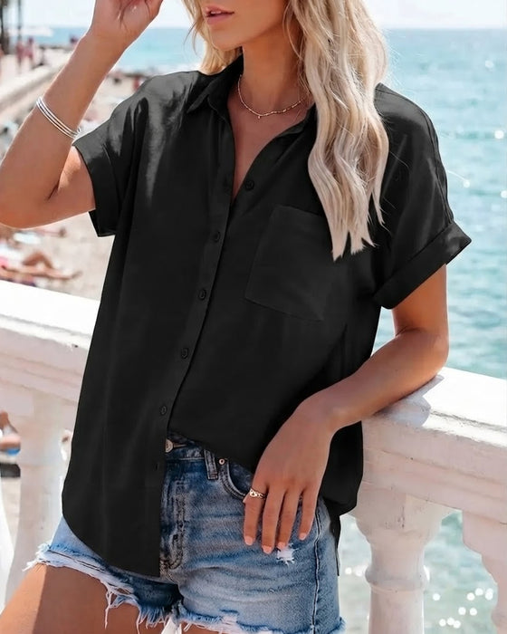 Chemise À Col Décontractée Manches Courtes