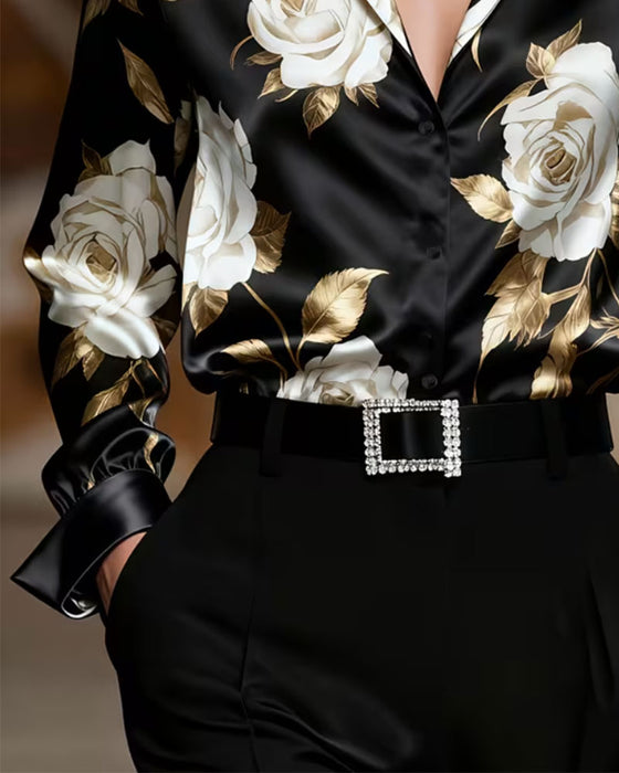 Chemise Florale Manche Longue Décontractée