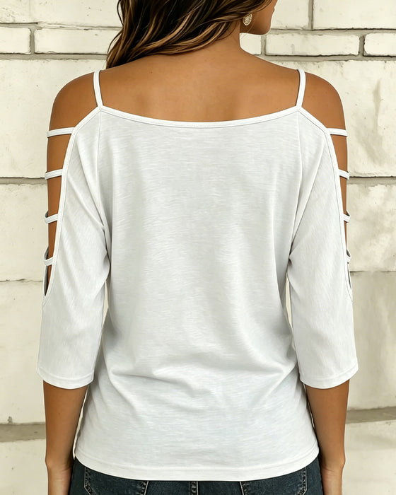 T-Shirt Unie Manche Coude Hors Épaule