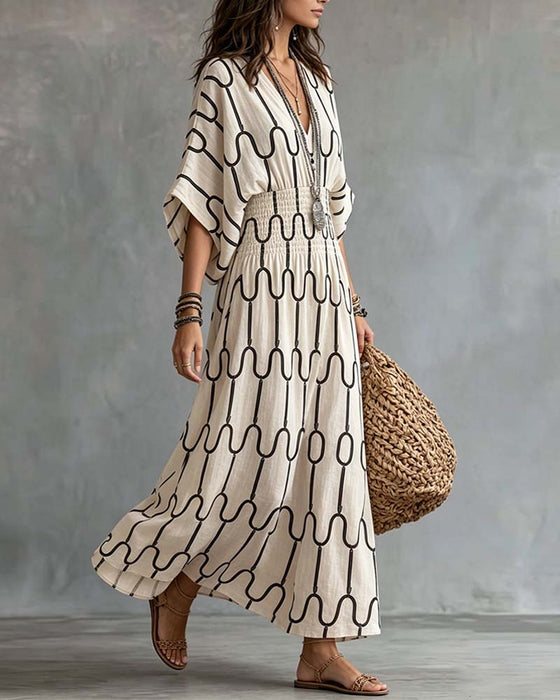 Robe Encolure V Motif Géométrique Ligne A