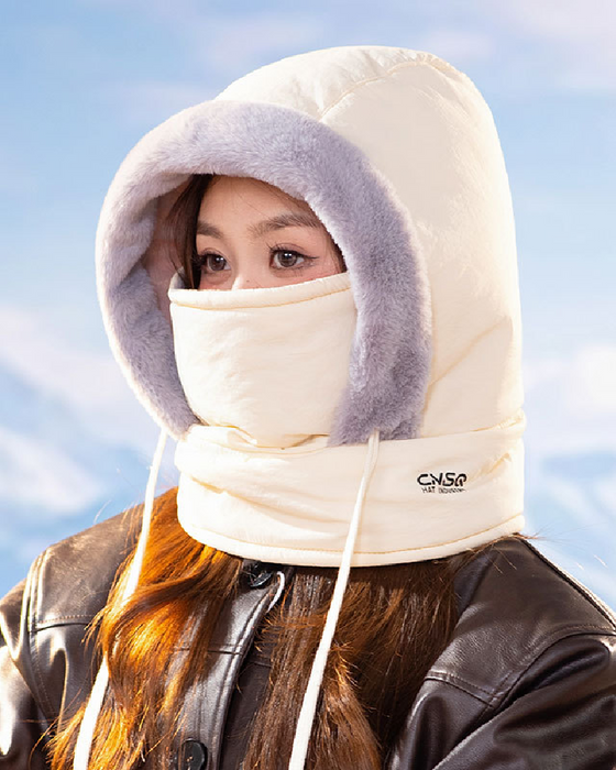Cagoule Thermique Épaissie Doublée En Peluche Avec Masque Facial Pour Hommes Et Femmes