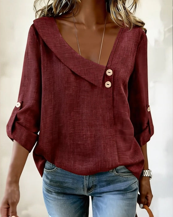 Haut Couleur Unie Encolure Irrégulière