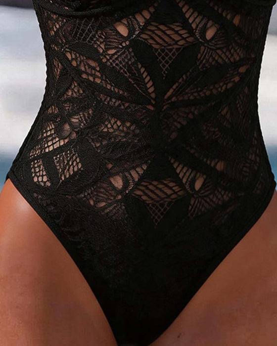 One-Piece Découpé Dentelle Une Épaule
