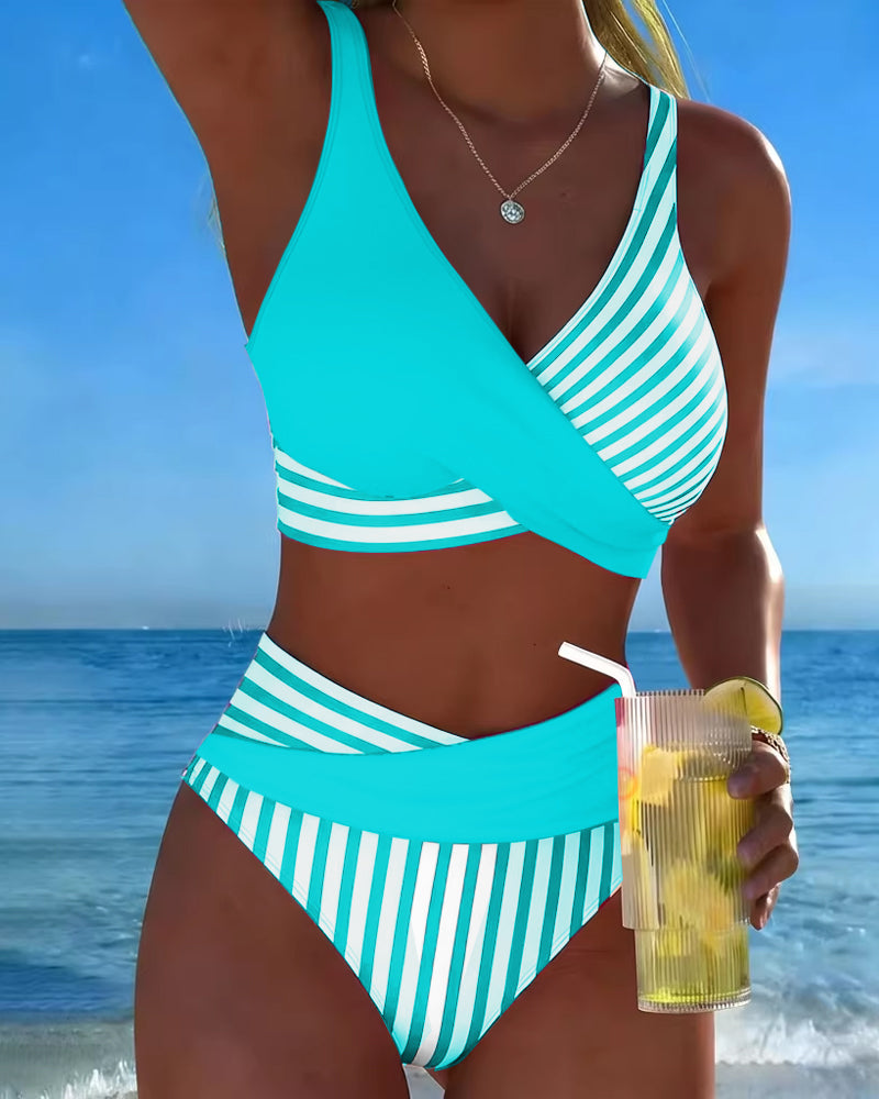 Bikini Croisé Rayé Imprimé