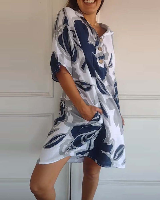 Robe à poches à revers et imprimé floral