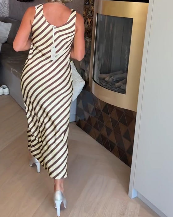 Robe Sans Manches Rayure Fourreau Maxi