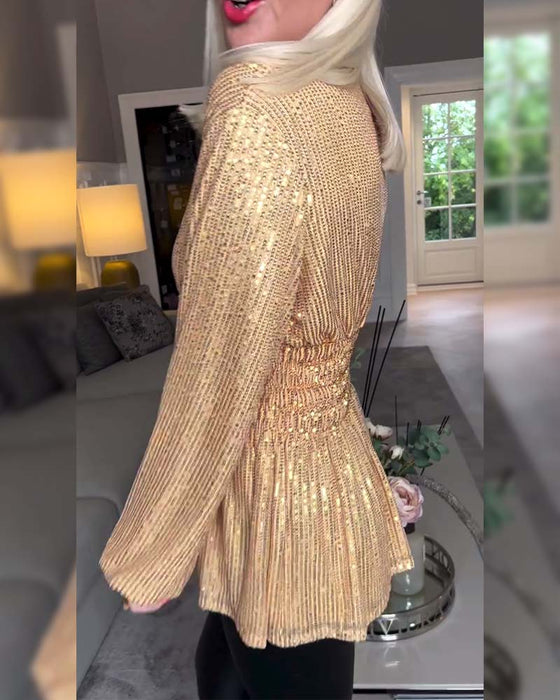 Blouse Unie À Col V Et Taille Cintrée