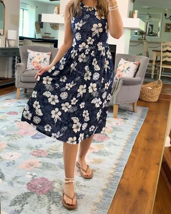 Robe Rayée Sans Manches Jupe Ample