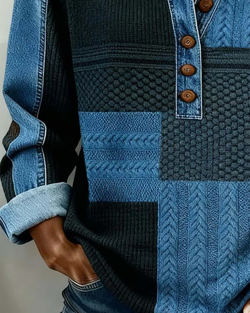 Sweat Imprimé À Manches Longues Et Col Boutonné