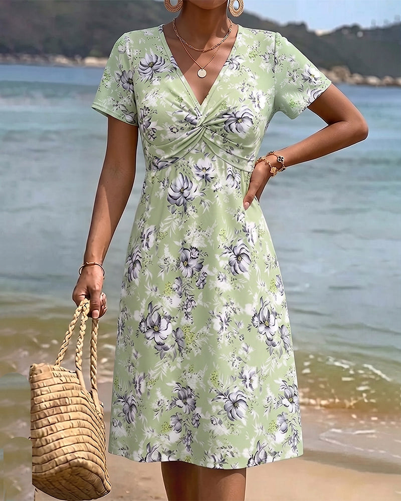 Robe Florale Col V Twist Nœud