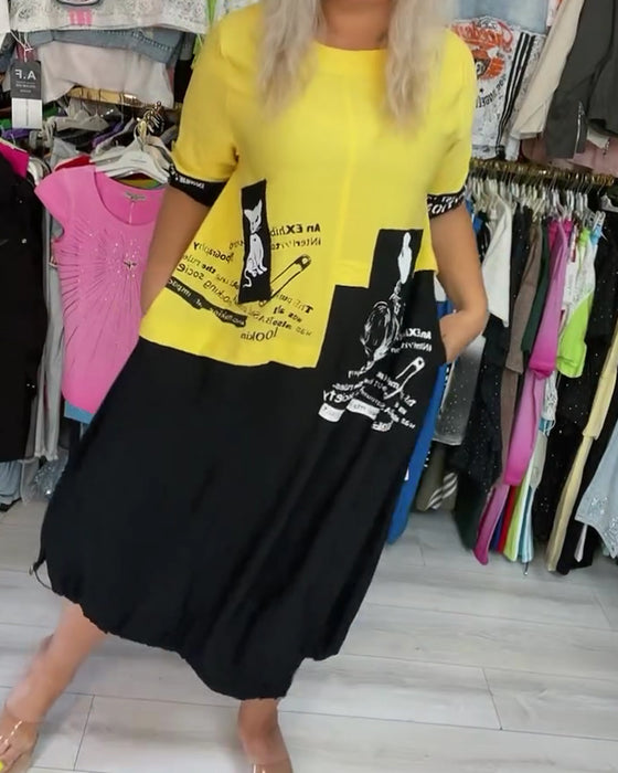 Robe Col Rond Bloc Couleur T-Shirt