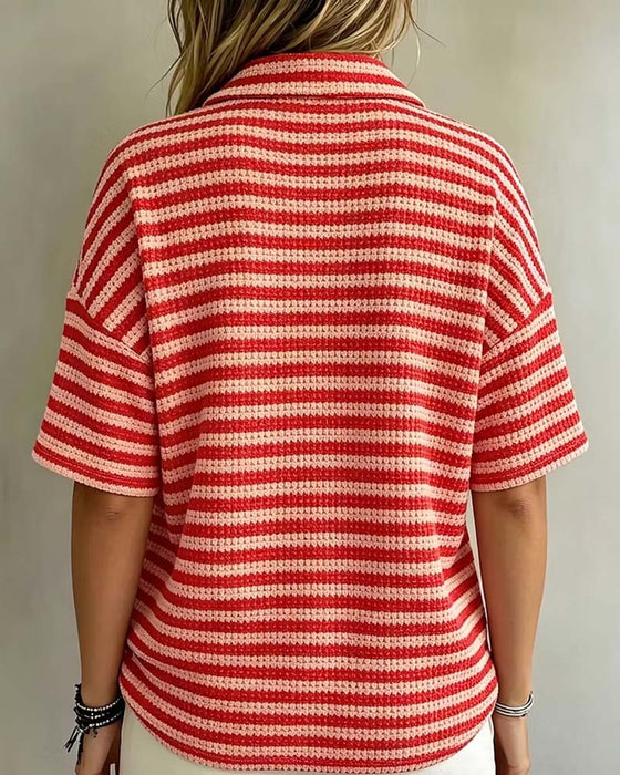 Blouse Col Polo Rayé Bouton Devant