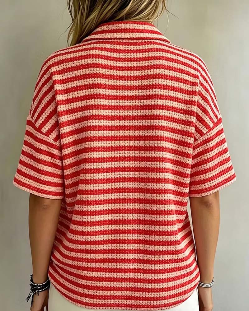 Blouse Col Polo Rayé Bouton Devant