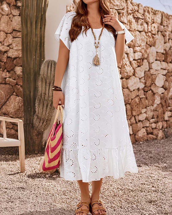 Robe Découpée Col Carré Manche Papillon Maxi