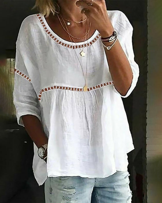 Chemisier Ajouré Ample Manches Courtes