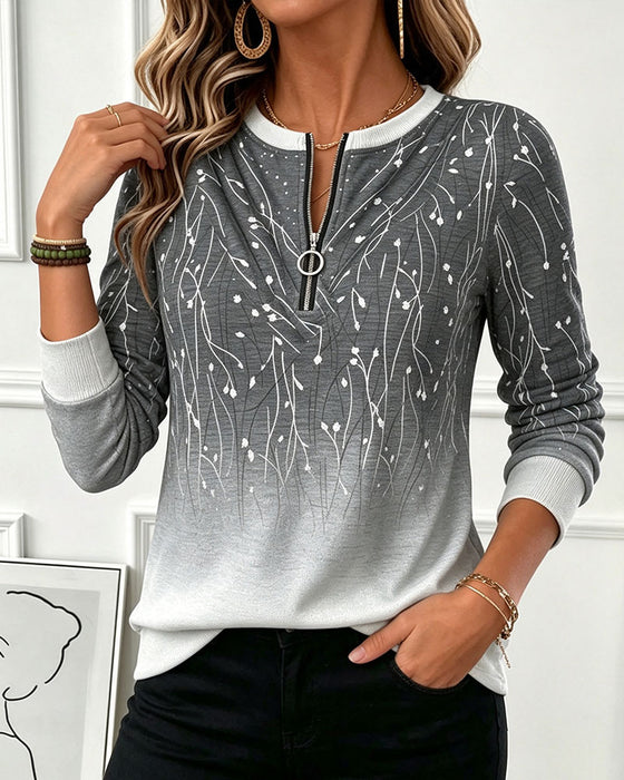 Sweatshirt Col Rond Fermeture Éclair Ombre