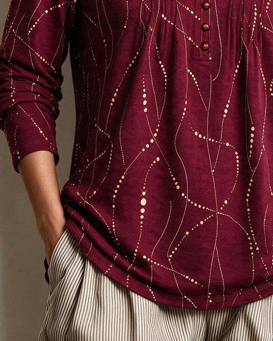 Blouse Col V Bouton Froncé Ligne