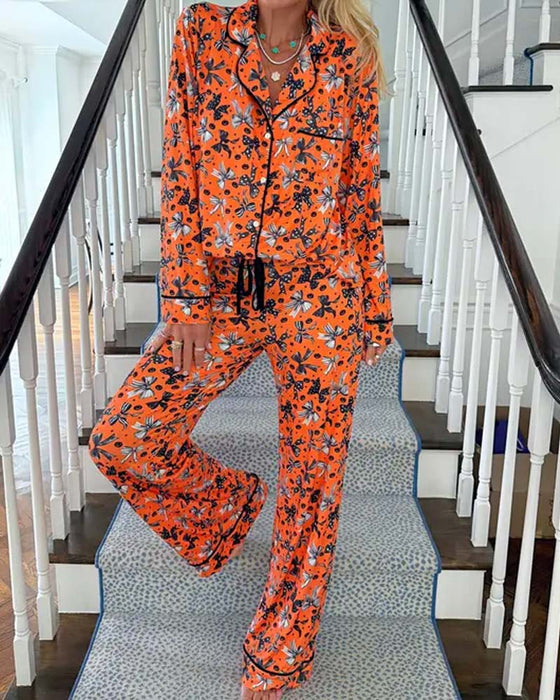 Pyjama Ensemble Col Chemise Imprimé Bouton