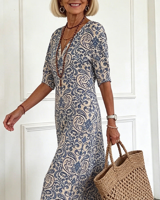 Robe Vintage Florale Encolure V Maxi
