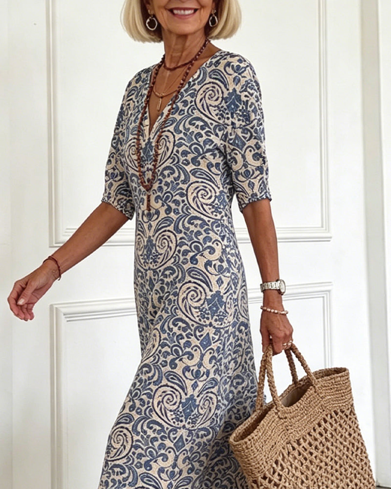 Robe Vintage Florale Encolure V Maxi